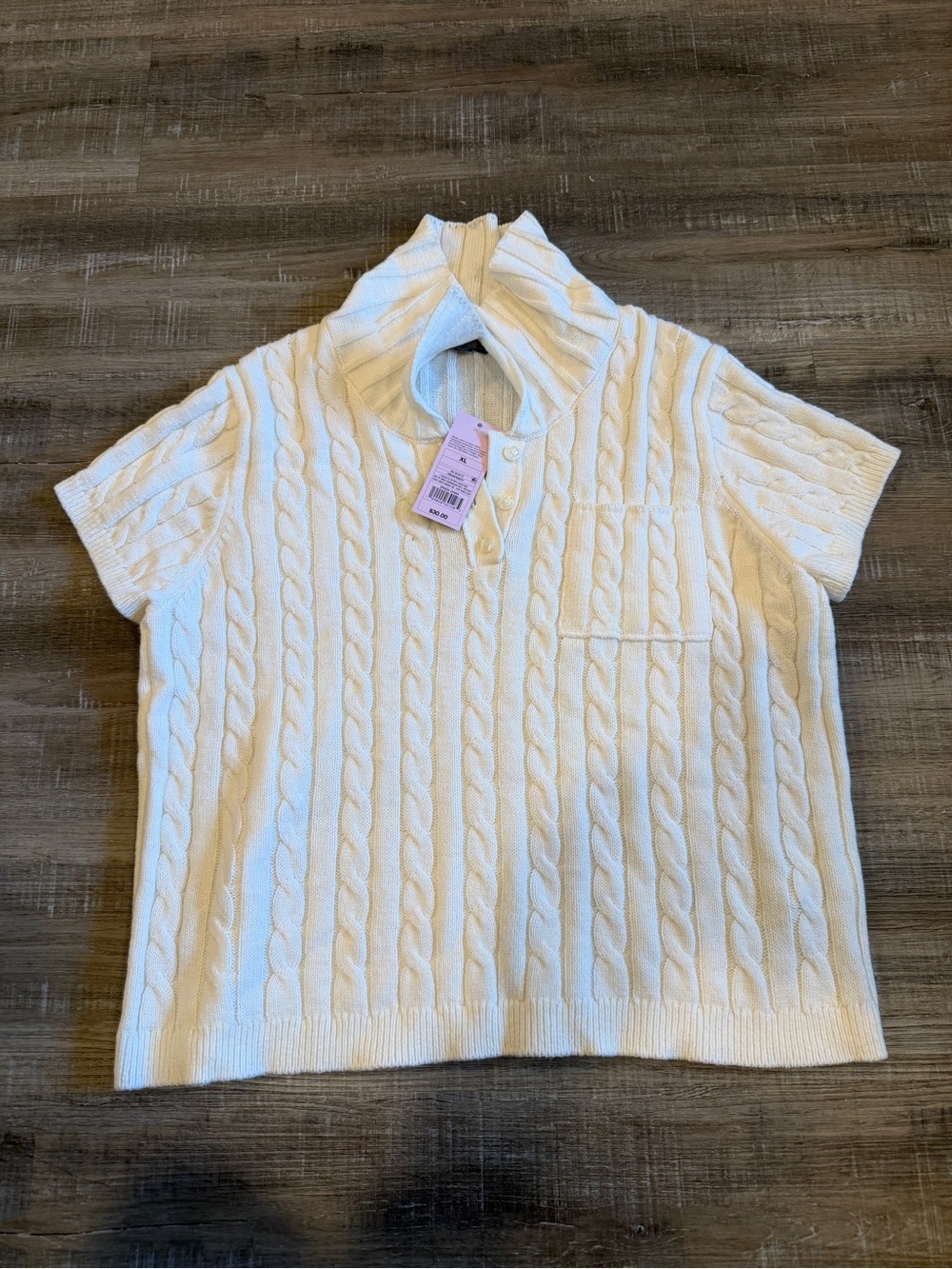 wild fable Cream Cable-Knit Short Sleeve Mock Neck Sweater